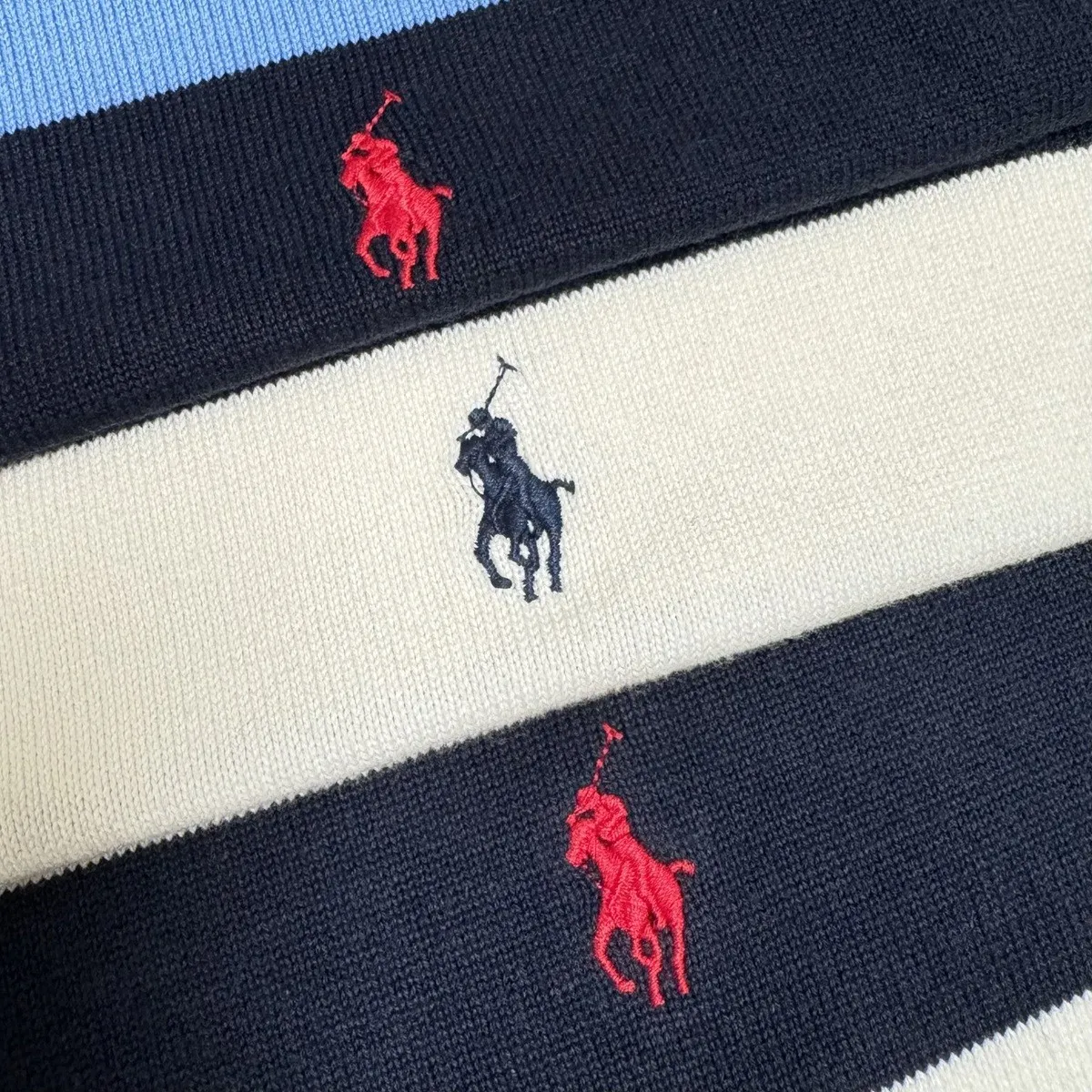 P200 M201#Ralph Lauren pony embroidered striped crew neck sweater Color: royal blue/white stripes, white/royal blue stripes, royal blue/color blue stripes Size: M-XXL